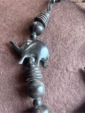 Hand-Carved Black Elephant Bead Necklace